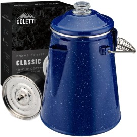 COLETTI Classic Percolator Coffee Pot - The Most Nostalgic Camping Coffee Pot, Now Modernized [Blue Enamel, 18 Cup]