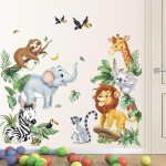 decalmile Jungle Animals Wall Decals Safari Elephant Lion Giraffe Door Wall Stickers Baby Nursery Kids Room Toddler Room Wall Decor