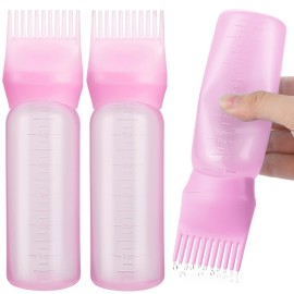 Pimoys 2 Pack Root Comb Applicator Bottle, 6 Ounce Oil Applicator for Hair Dye, Hair Oiling Applicator Hair Coloring Brush Bottle with Graduated Scale