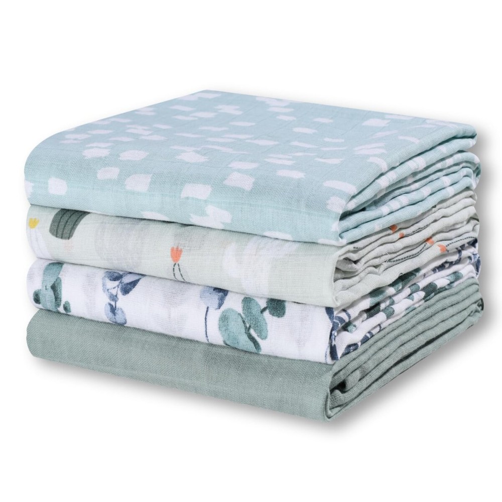 Little Grape Land Muslin Swaddle Blankets 47\'\'x47\'\' 4 Pack, 100% Cotton Large Size Baby Swaddles for Newborn, Soft Breathable Baby Blankets for Newborns, Green