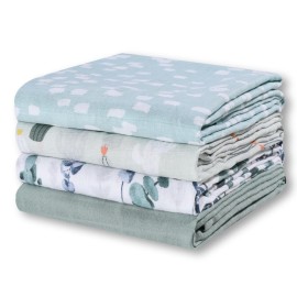 Little Grape Land Muslin Swaddle Blankets 47\'\'x47\'\' 4 Pack, 100% Cotton Large Size Baby Swaddles for Newborn, Soft Breathable Baby Blankets for Newborns, Green