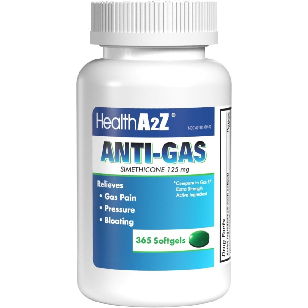 HealthA2Z Gas Relief Simethicone | 125mg | Relieves from Stomach Discomfort and Gas | Anti Flatulence | Relieves Gas Fast and Bloating (365 Counts (Pack of 1))