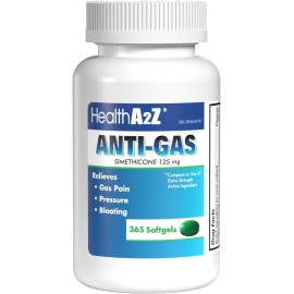 HealthA2Z Gas Relief Simethicone | 125mg | Relieves from Stomach Discomfort and Gas | Anti Flatulence | Relieves Gas Fast and Bloating (365 Counts (Pack of 1))