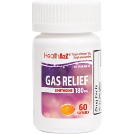 HealthA2Z Gas Relief Simethicone 180mg | Relieves from Stomach Discomfort and Gas | Anti Flatulence | Relieves Gas Fast (60 Count (Pack of 1))
