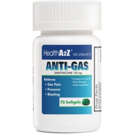 HealthA2Z Gas Relief Simethicone | 125mg | Relieves from Stomach Discomfort and Gas | Anti Flatulence | Relieves Gas Fast and Bloating (72 Counts (Pack of 1))