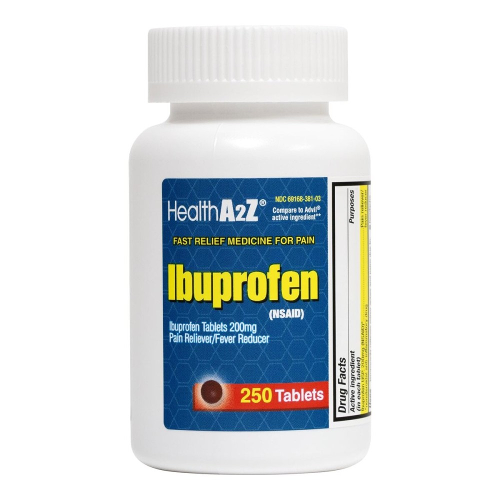 HealthA2Z Ibuprofen 200mg | Pain Relief | Body Aches | Headache | Arthritis | Cramps | Back Pain | Fever Reducer (250 Count)