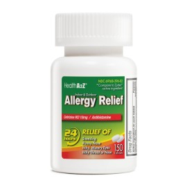 HealthA2Z Allergy Relief | Cetirizine 10mg | All Day Allergy Relief | Indoor & Outdoor | Relief from Itchy Throat, Sneezing, Runny Noses (150 Count (Pack of 1))