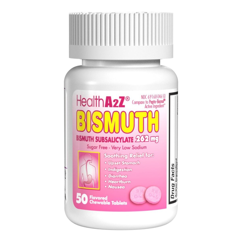 HealthA2Z Bismuth | Bismuth Subsalicylate 262mg | Multi-Symptom Relief | (50 Count (Pack of 1))