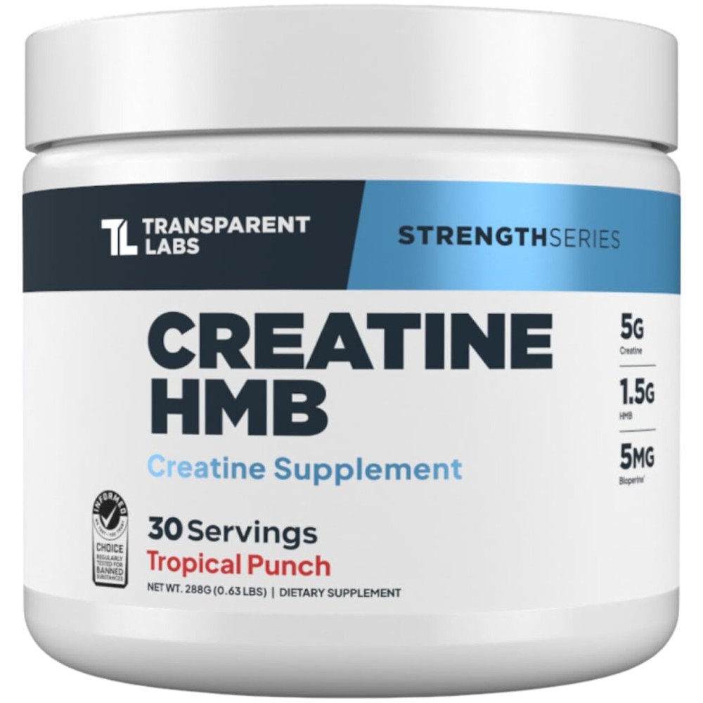 Transparent Labs Creatine HMB - Creatine Monohydrate Powder with HMB for Muscle Growth, Increased Strength, Enhanced Energy Output, and Improved Athletic Performance - 30 Servings, Tropical Punch
