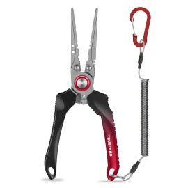 TRUSCEND Lockable Handy Fishing Pliers with Innovative Ergonomic Handle, Saltwater Corrosion Resistant Teflon Coated Fishing Tool, Multi-Function Fishing Gear with Mo-V Cutter, Amazing Fishing Gift