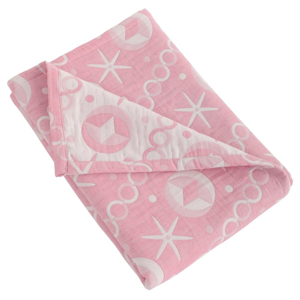 NTBAY 3 Layer Oversized Muslin Cotton Toddler Blanket, 45x60 Inches Jacquard Reversible Nursery Bed Blanket, Super Soft and Thermal Crib Blanket for All Seasons, Baby Gift, 45x60, Pink Starfish