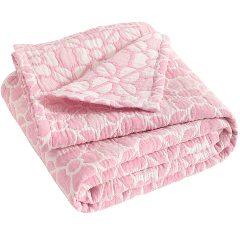 NTBAY 3 Layer Toddler Blanket, Muslin Cotton Jacquard Bed Blankets, Lightweight Thermal Baby Blanket, Super Soft and Warm Crib Blanket for All Seasons, Decoration Gift, 30x40, Pink Clover