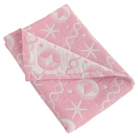 NTBAY 3 Layer Toddler Blanket, Muslin Cotton Jacquard Bed Blankets, Lightweight Thermal Baby Blanket, Super Soft and Warm Crib Blanket for All Seasons, Decoration Gift, 30x40, Pink Starfish