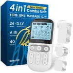 4 in 1 - D.I.Y & Tens Unit & EMS & Massage Muscle Stimulator, Dual Channel TENS Units Therapy Machine for Pain Relief, FDA Cleared Rechargeable Electronic Pulse Massager, with 12pcs Electrode Pads.