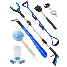 Kekoy 8 in 1 Hip Kit, Seniors Total Hip Replacement After Surgery with 36 Grabber Reacher Tool, Sock Aid Device, Leg Lifter, Long Handle Shoe Horn, Bath Sponge, Telescoping Back Scratcher(Blue)