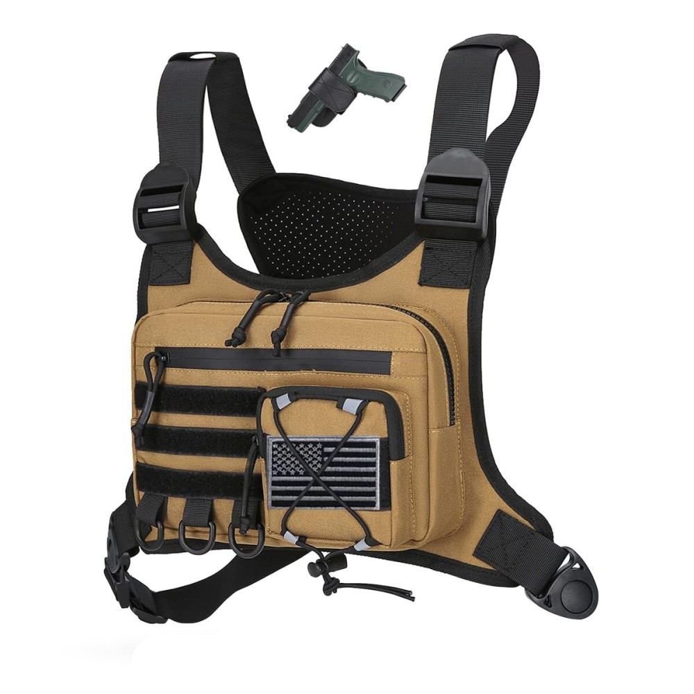 koculemi Outdoor Sports Chest Bag for Men, Chest Vest Holster Fits Most Pistols, Adjustable EDC Travel Chest Pack for Running, Hiking, Workouts (Khaki)