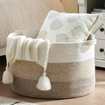 Luxury Little Extra Large Nursery Storage Basket, 22 x 22 x 14 inches - 100% Cotton Rope Baskets with Handles, Blanket Basket for Toys, Blankets & Pillows - Brown & White