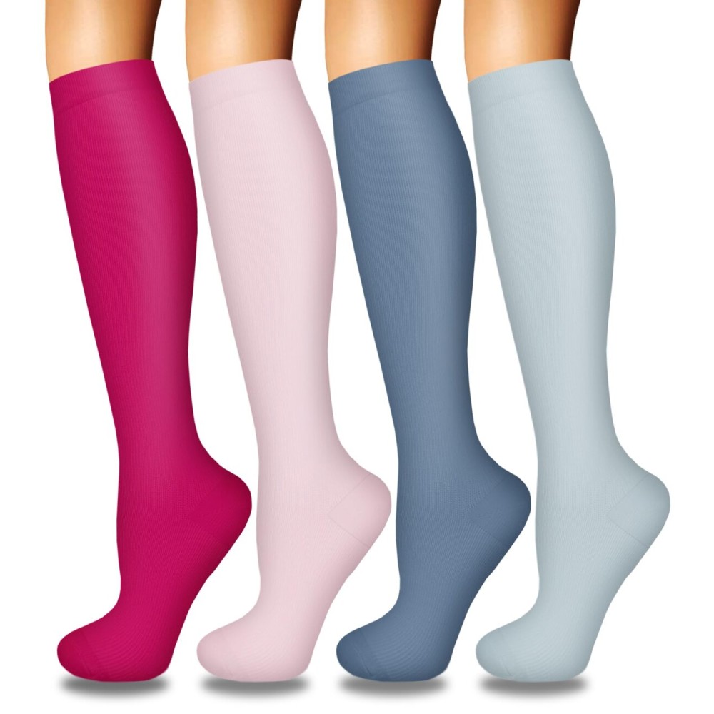 4 Pairs Compression Socks for Women Circulation-Best Support for Nurses,Running,Athletic,Travel L-XL