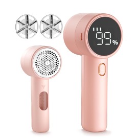 Fabric Shaver, Lint Remover Rechargeable, Electric Portable Sweater Defuzzer with 3 Speeds, 6 Leaf Blades, Digital LED Display to Remove Pilling for Clothes, Furniture, Sweater, Couch, Blanket