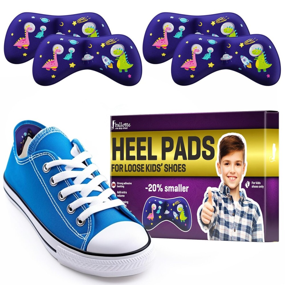 Ballotte Premium Heel Cushion Pad, Heel Grips for Kids, Back of Feet Pads for Shoes That are Too Big, Foot Inserts for Boys/Girls, Arch Support Grips for Better Mobility - Dinosaur (4 Pack)