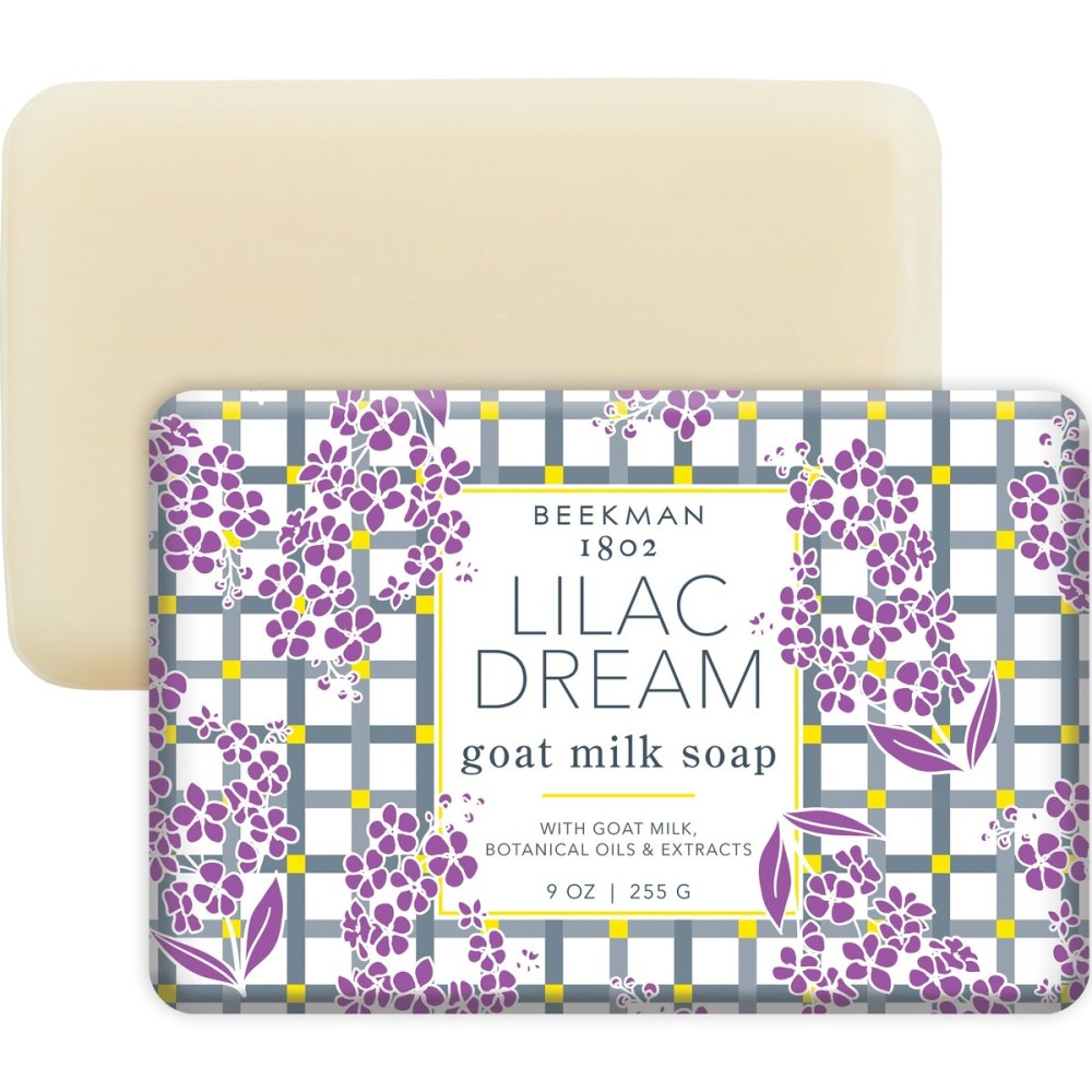 Beekman 1802 Lilac Dream Goat Milk Soap - 9 oz - Scented - Cleanses, Nourishes & Hydrates - With 100% Vegetable Base & Botanical Oils - Triple Milled - Good for Sensitive Skin - Cruelty Free