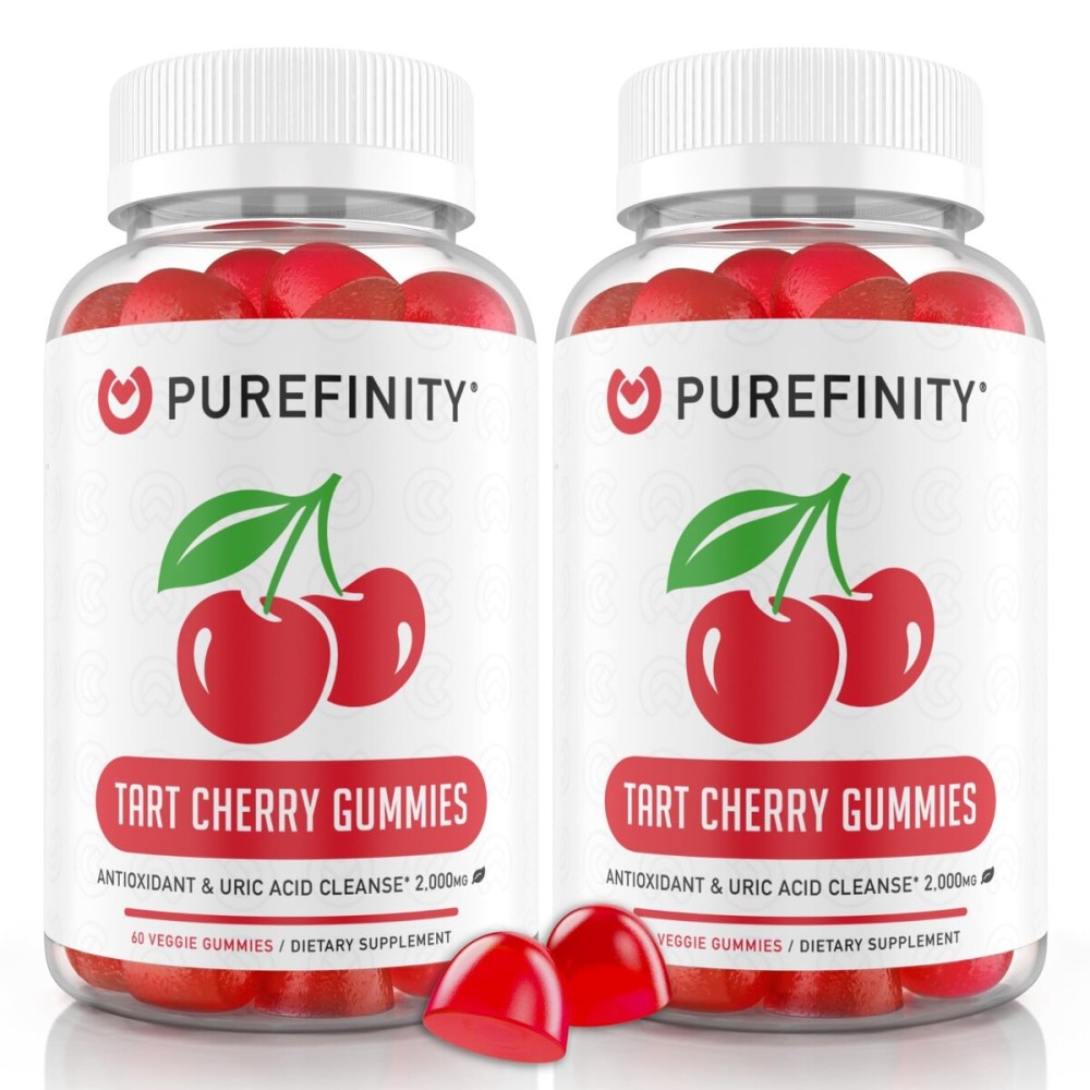 PUREFINITY Tart Cherry Gummies - Uric Acid Flush for Joint Relief & Recovery, Raw Juice Extract Antioxidant - Non-GMO, Gluten Free, Vegan, 60 Count (Pack of 2)