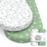 Baby Bassinet Sheets Girl (Butterfly Garden) 2-Pack - Fitted Bedside Bassinet Sheets - Buttery Soft Cotton Blend for Standard Mattress Pad - Compatible with Halo BassiNest