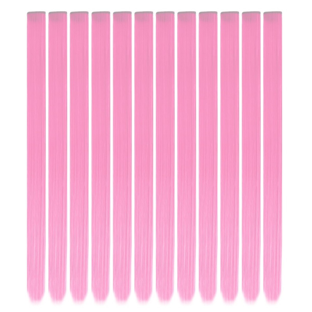 YaFex 12 Pcs Clip in Hair Extensions, 22 Inch Colored Hair Extensions Party Highlights Long Straight Synthetic Hairpieces for Women Kids Girls (Pink)
