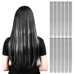 YaFex 12 Pcs Clip in Hair Extensions, 22 Inch Colored Hair Extensions Party Highlights Long Straight Synthetic Hairpieces for Women Kids Girls (Grey)