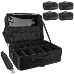 Relavel Extra Large Makeup Case with 4 Pcs Makeup Bags, Professional Makeup Artist Set Portable Nail Organizer Box Art Supply Case with Adjustable Dividers (5 Pack, black)