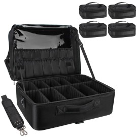 Relavel Extra Large Makeup Case with 4 Pcs Makeup Bags, Professional Makeup Artist Set Portable Nail Organizer Box Art Supply Case with Adjustable Dividers (5 Pack, black)