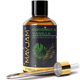 MAYJAM 100ML/3.38FL.OZ Coconut & Vanilla Fragrance Oils with Glass Dropper, Essential Oils for Diffusers for Home, Long Lasting Scented Oils for Diffusers Soap Candle Making