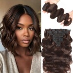 LUMIERE Dark Brown Clip In Hair Extensions Body Wave Human Hair Clip In Extensions for Black Women Seamless Clip Ins 8 Pcs 20 Clips 120g Double Wefts 2 10 Inch