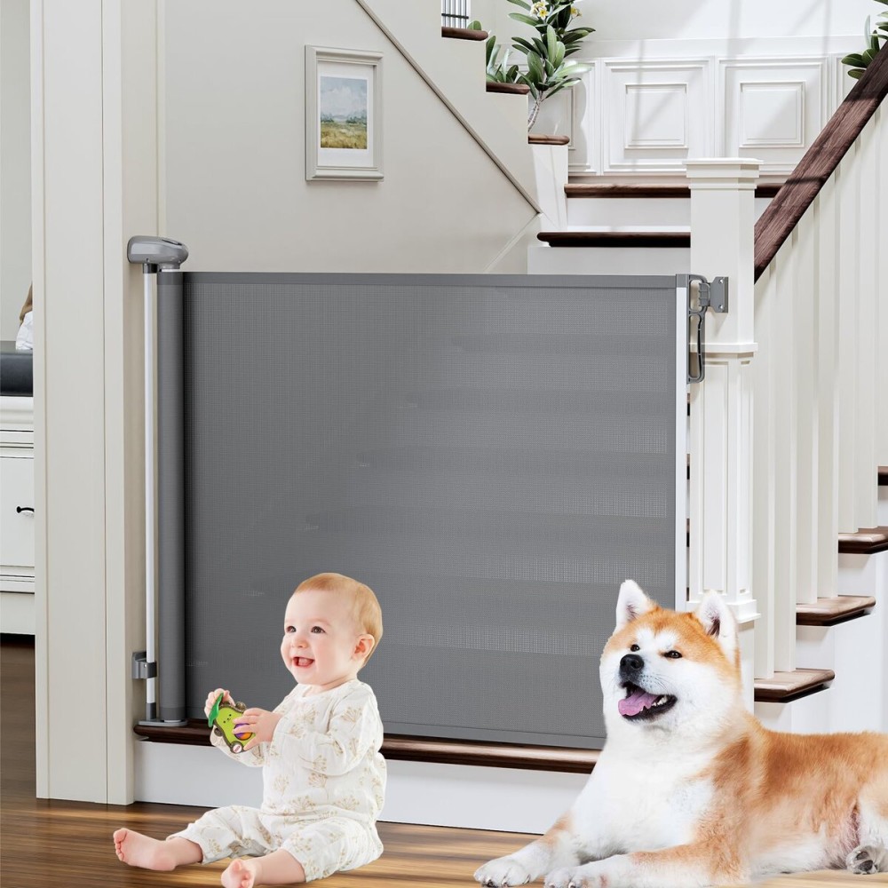 PRObebi Retractable Baby & Dog Gate - Extends to 72 Wide, 34 Tall, for Stairs, Doorways, Hallways & Outdoor Use