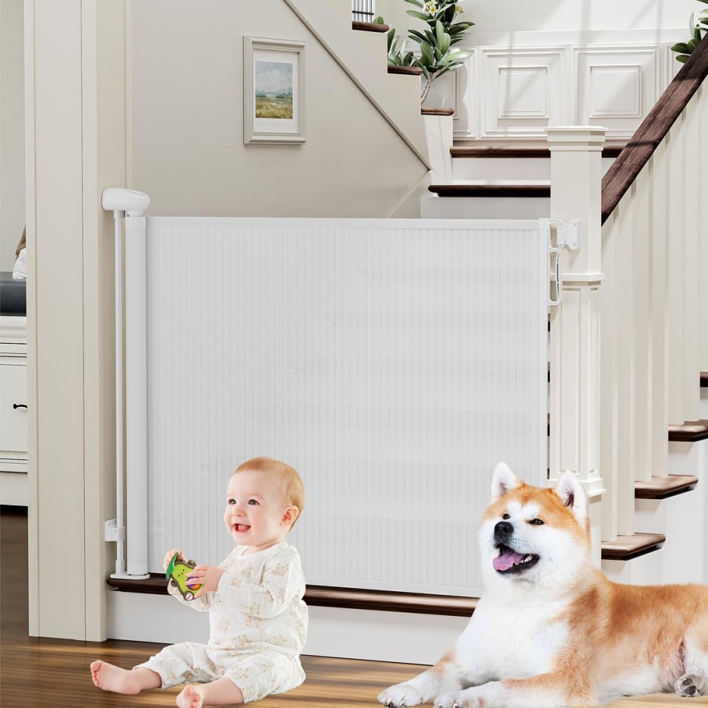 PRObebi Retractable Baby & Dog Gate - Extends to 72 Wide, 34 Tall, for Stairs, Doorways, Hallways & Outdoor Use