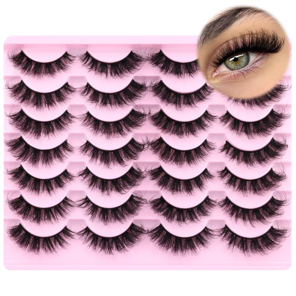 Mink Lashes Volume Cat Eye Thick zanlufly False Eyelashes Natural Curly Fake Eyelashes 18MM Full 8D Volume Lashes Pack 14 Pairs