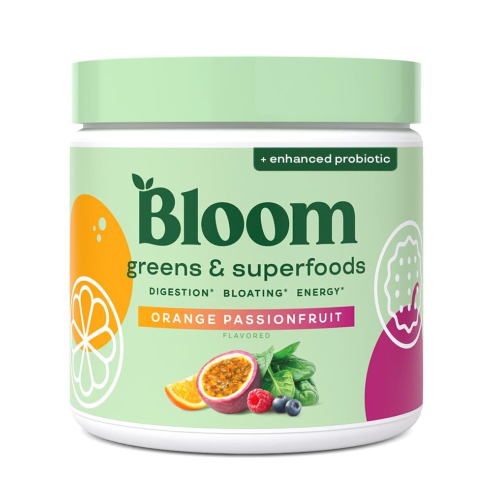 Bloom Nutrition Superfood Greens Powder, Digestive Enzymes with Probiotics and Prebiotics, Gut Health, Bloating Relief for Women, Chlorella, Juice Mix w/Beet Root Powder, 30 SVG, Orange Passionfruit