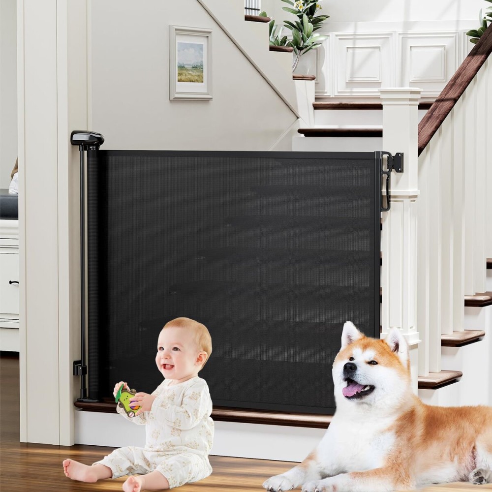 PRObebi Retractable Baby & Dog Gate - Extends to 72 Wide, 34 Tall, for Stairs, Doorways, Hallways, Outdoor, Deck, Porch