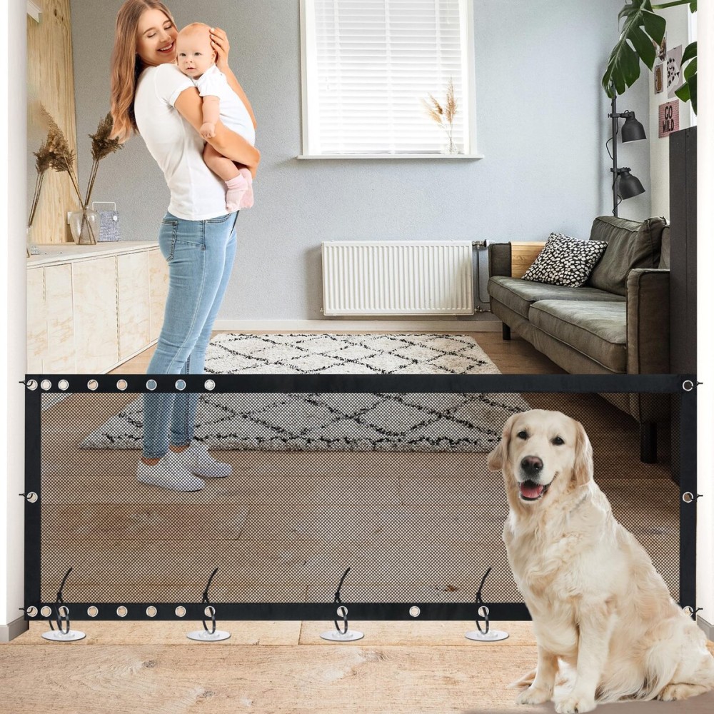 NWK Magic Dog Gate for Stairs Pet Gate for The House Providing a Safe Enclosure for Pets to Play and Rest, 6 Hooks Design (120\'\' X 30\'\')