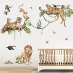 decalmile Large Jungle Animals Tree Branch Wall Stickers Safari Lion Leopard Tiger Wall Decals Baby Nursery Kids Room Playroom Wall Decor (XL)