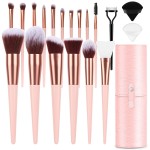 Makeup Brush Set, 17PCs Makeup Brushes with Foundation Eyebrow Blending Concealer Blush Eyeshadow Contour Lash Powder Brush, Make Up Brushes Kit with Organizer Travel Case (Medium, Pink)