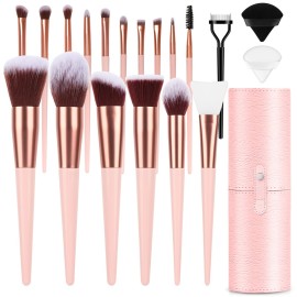 Makeup Brush Set, 17PCs Makeup Brushes with Foundation Eyebrow Blending Concealer Blush Eyeshadow Contour Lash Powder Brush, Make Up Brushes Kit with Organizer Travel Case (Medium, Pink)