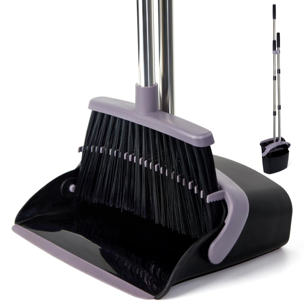 XXFLOWER Broom and Dustpan Set, Dustpans with Broom Combo for Home, Heavy Dust Broom and Dustpan Combo, Long Handle Dust Pan and Broom Set for Kitchen, Office, Pet Hair, Charcoal Color, Pack of 1