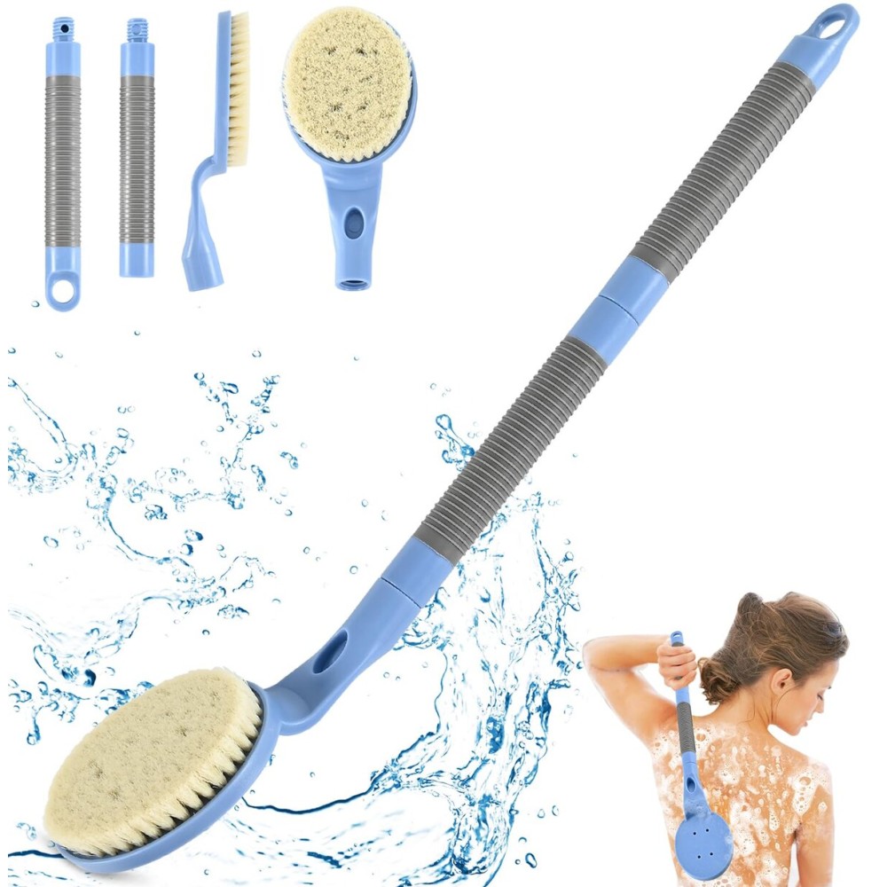 Back Scrubber Anti Slip for Shower, 21.7 Detachable Back Bath Brush for Shower, Back Scrubber, Exfoliation and Improved Skin Health for Elderly with Limited Arm Movement, Disabled (21.7 Blue)