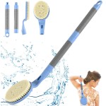 Back Scrubber Anti Slip for Shower, 21.7 Detachable Back Bath Brush for Shower, Back Scrubber, Exfoliation and Improved Skin Health for Elderly with Limited Arm Movement, Disabled (21.7 Blue)