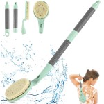 Back Scrubber Anti Slip for Shower, 21.7 Detachable Back Bath Brush for Shower, Back Scrubber, Exfoliation and Improved Skin Health for Elderly with Limited Arm Movement, Disabled (21.7 Cyan)