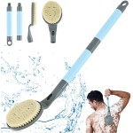 Back Scrubber Anti Slip for Shower, 21.7 Detachable Back Bath Brush for Shower, Back Scrubber, Exfoliation and Improved Skin Health for Elderly with Limited Arm Movement, Disabled (21.7 Grey)