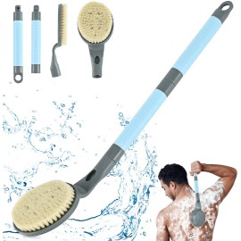 Back Scrubber Anti Slip for Shower, 21.7 Detachable Back Bath Brush for Shower, Back Scrubber, Exfoliation and Improved Skin Health for Elderly with Limited Arm Movement, Disabled (21.7 Grey)