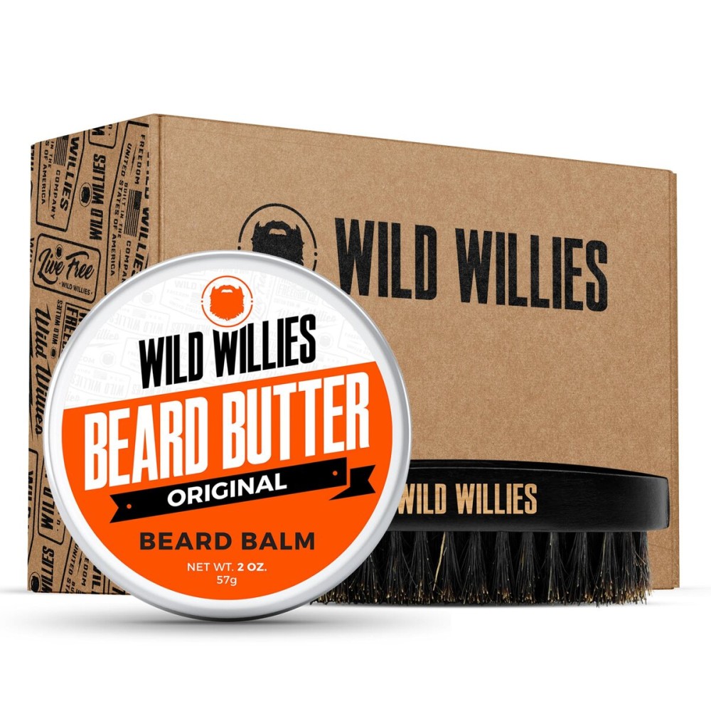 Wild Willies Beard Brush & Beard Balm Leave-In Conditioner Kit, Boar Bristles, Travel Size, Ergonomically-Designed Handle, Promotes Fast Beard Growth & Removes Itch
