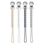 Pacifier Clip for Boys Girls - MORIBOX 4 Pack Paci Clip Soothie Baby Binky Holder for Shower Gift Birthday (Beige+White+Dgrey+Lgrey)